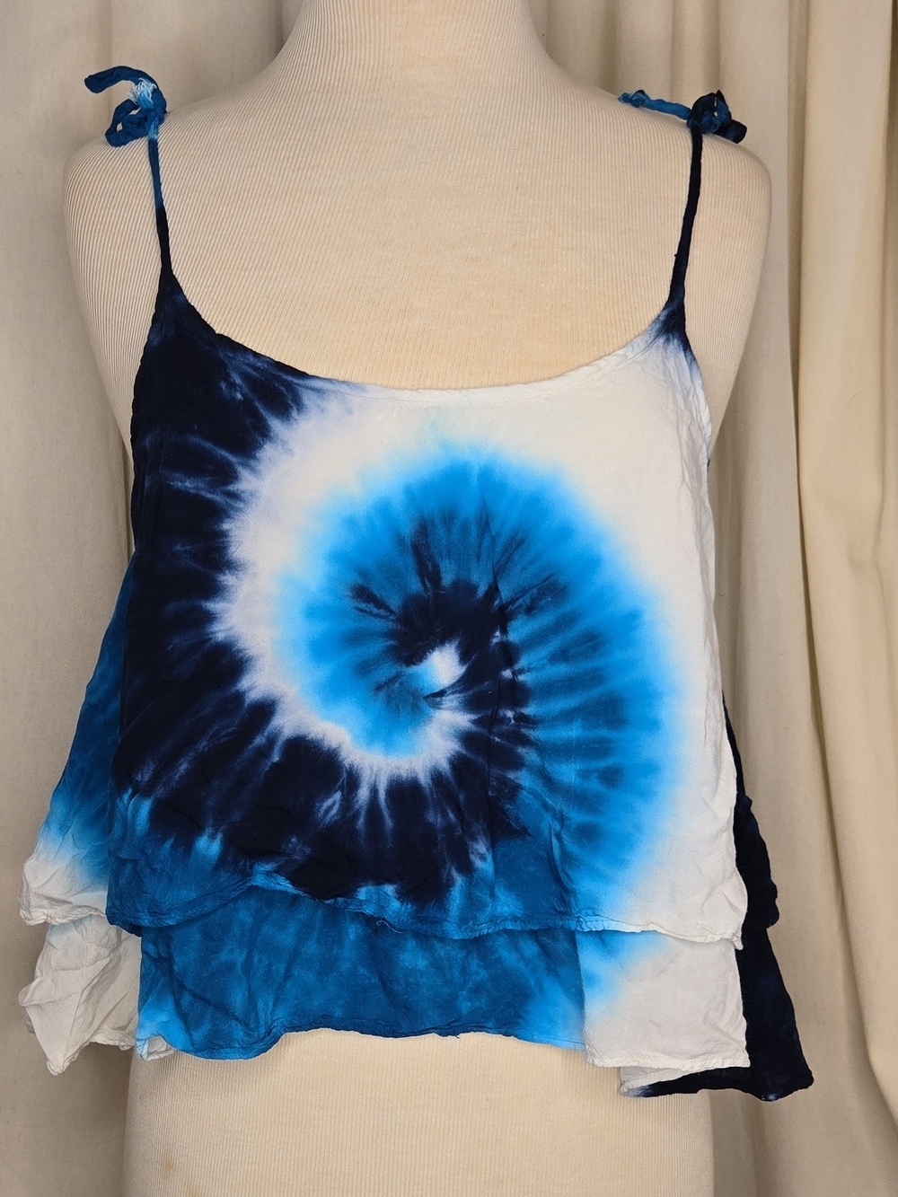 Tie-Dye Blue Spiral Layered Cropped Cami Top